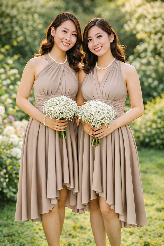 taupe bridesmaid dresses short Infinity Dress Singapore |High-low Convertible Style MOTB Fall Short Metallic-Lace A-Line Homecoming Size:54S This halter