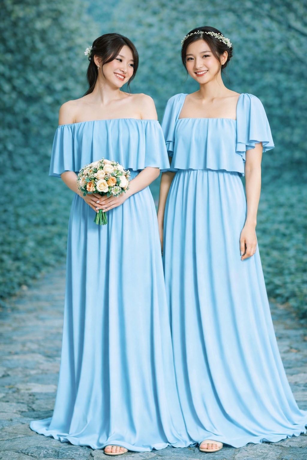 Bridesmaid Dress Singapore | Strapless Maxi with Ruffle Sleeves Bridesmaid Dress Singapore | Strapless Maxi with Ruffle Sleeves
